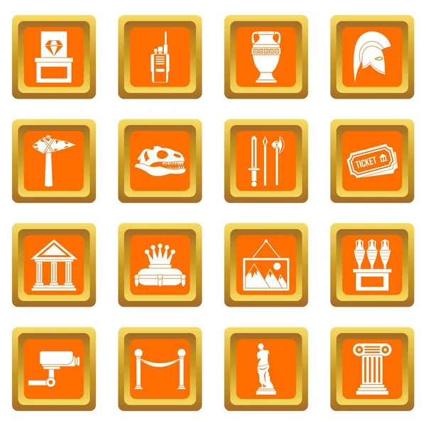 Conjunto de iconos del museo naranja — Vector de stock