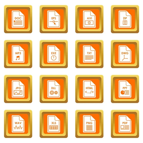 Iconos de formato de archivo set orange — Archivo Imágenes Vectoriales