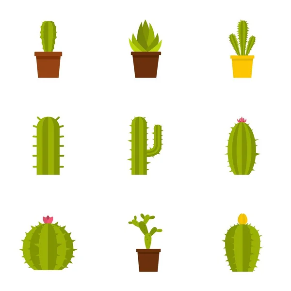 Cactus plant icon set, flat style — Stock Vector