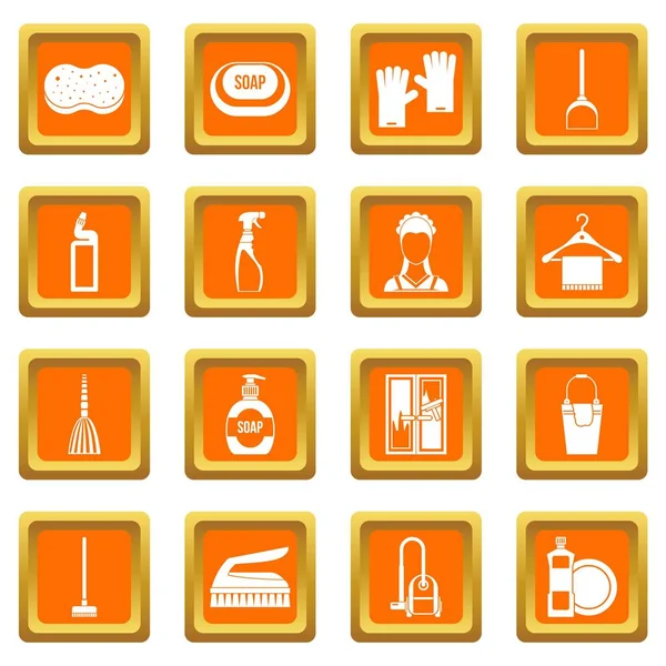 Turuncu ev temizlik Icons set
