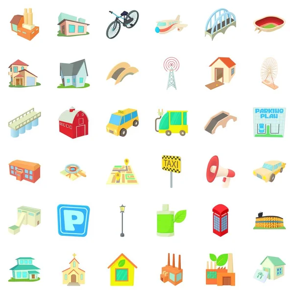 Şehir simgeler kümesi içinde otopark, karikatür tarzı