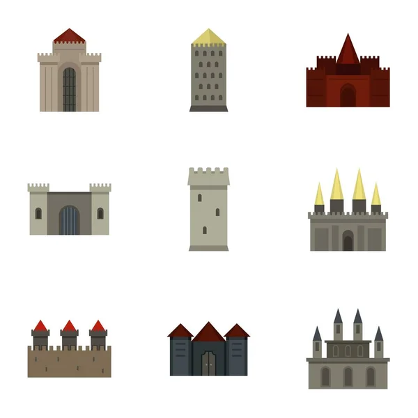 Ancient fortresses icon set, flat style — Stock Vector