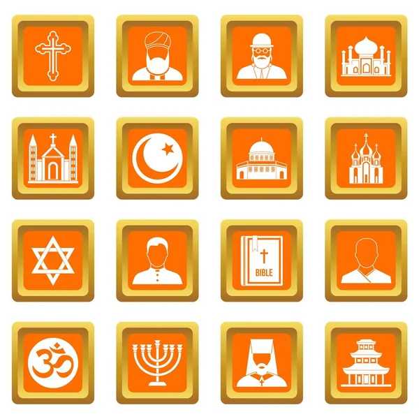 Iconos símbolo religioso conjunto naranja — Vector de stock