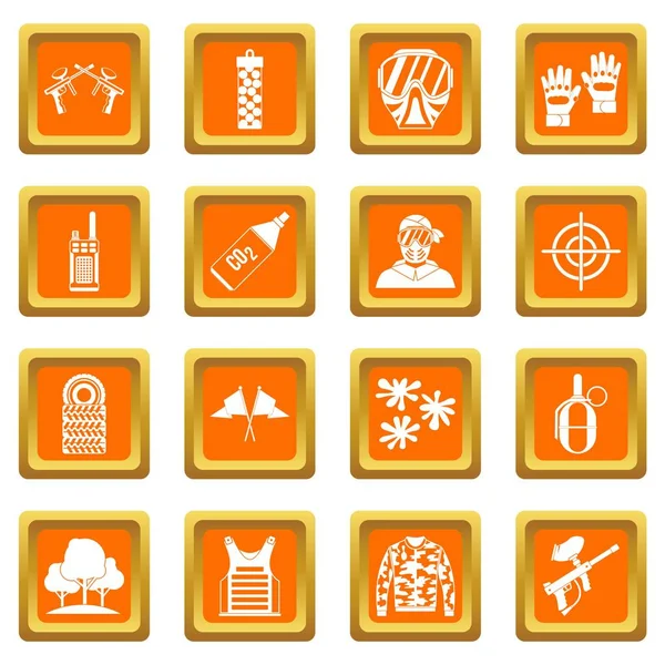 Conjunto de iconos Paintball naranja — Vector de stock