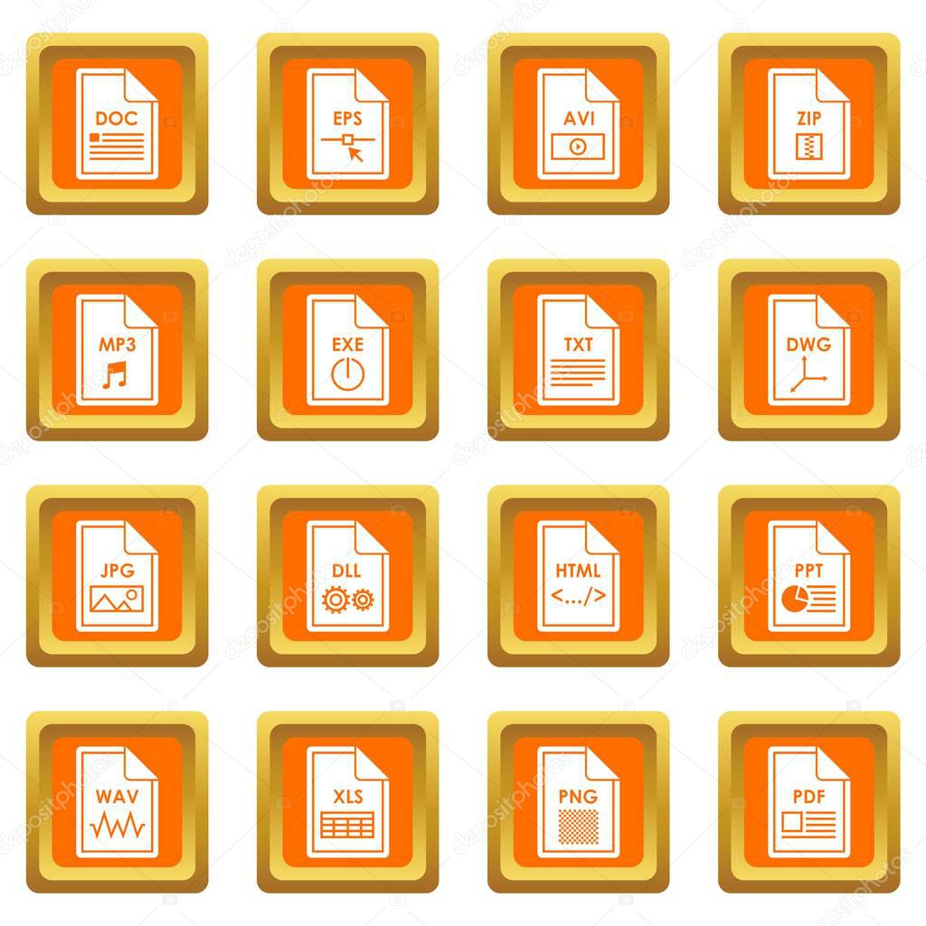 File format icons set orange