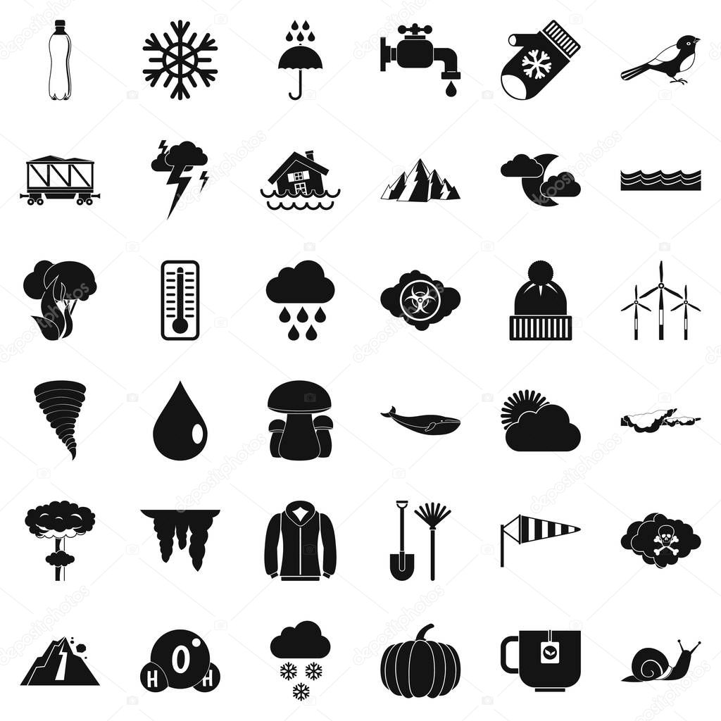 Rainy cloud icons set. Simple style of 36 rainy cloud vector icons for web isolated on white background