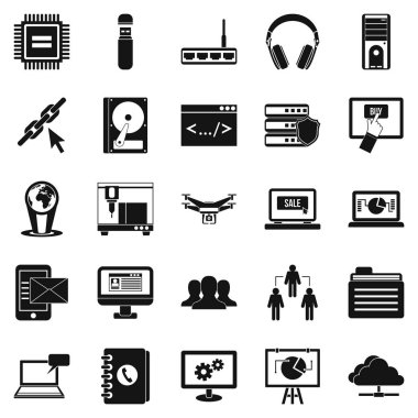 Kablosuz teknolojiler Icons set, basit tarzı