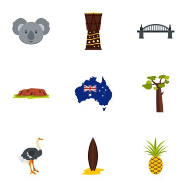 Avustralya simge seti, düz stil turizm