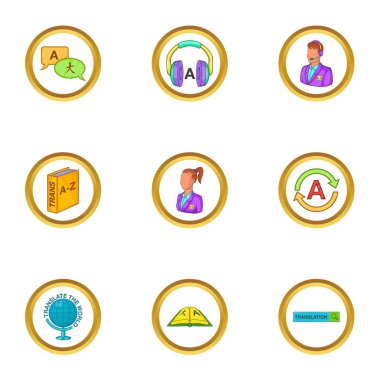 Dil öğrenmek Icons set, karikatür tarzı