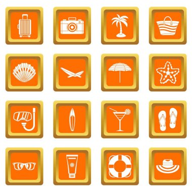 Turuncu yaz dinlenme Icons set