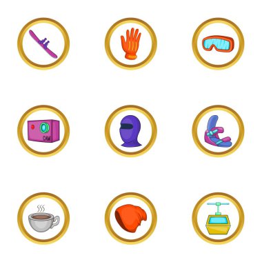 Kış macera simgeler ayarla, tarzı çizgi film