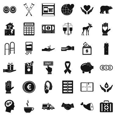 Bağış Icons set, basit tarzı yardım