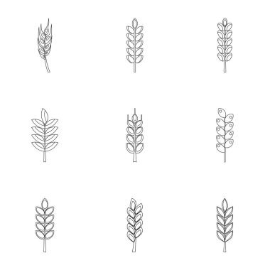 Buğday kulakları Icon set. Stil kümesi beyaz arka plan üzerinde izole web için 9 buğday kulakları vektör simgeler anahat