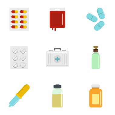 Eczane simge seti, düz stil