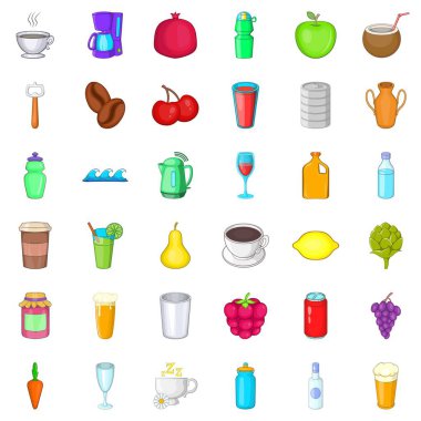 Soğuk içecek Icons set, karikatür tarzı