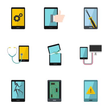 Cihaz onarım simge seti, düz stil