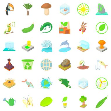Dünya Icons set, karikatür tarzı ekoloji