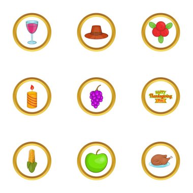 Sonbahar kutlama Icons set, karikatür tarzı