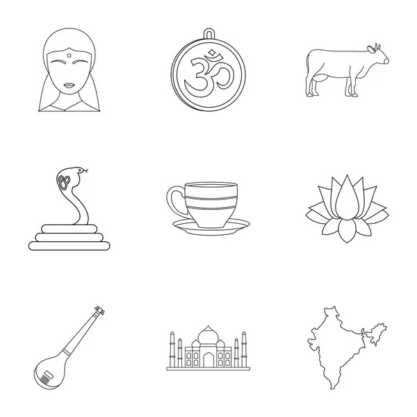 Cestovní ruch v Indii sady ikon, styl osnovy — Stockový vektor