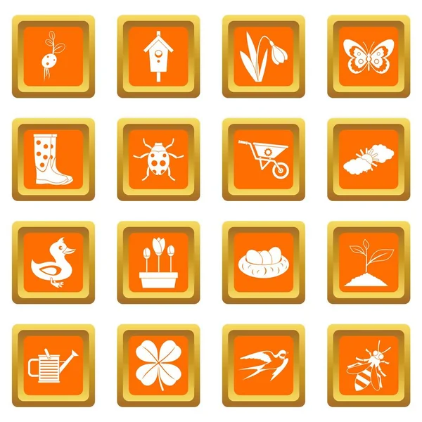 Conjunto de iconos primavera naranja — Vector de stock
