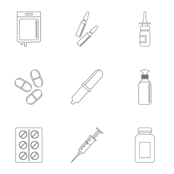 Léky sady ikon, styl osnovy — Stockový vektor