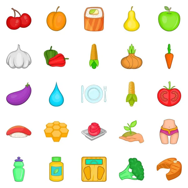 Dietní výrobky ikony set, kreslený styl — Stockový vektor