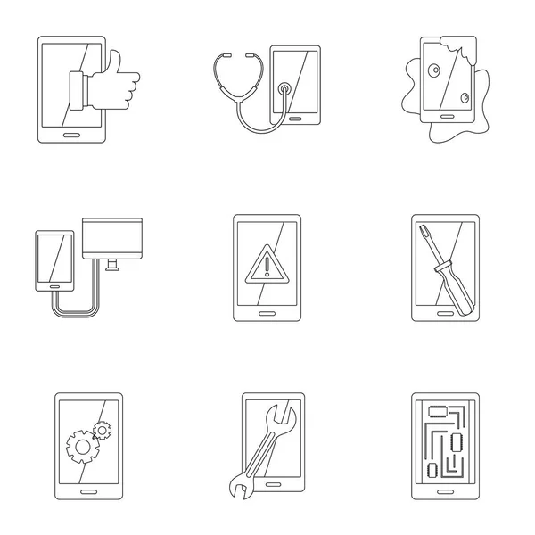 Smartphones service icon set, outline style — Stock Vector