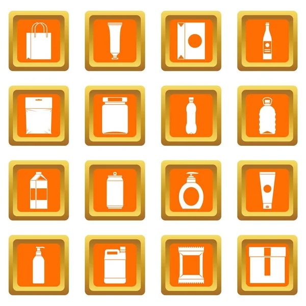 Set di icone per articoli da imballaggio arancione — Vettoriale Stock