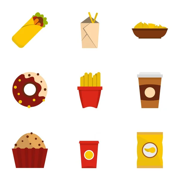 Вкусный набор икон быстрого питания, плоский стиль — стоковый вектор