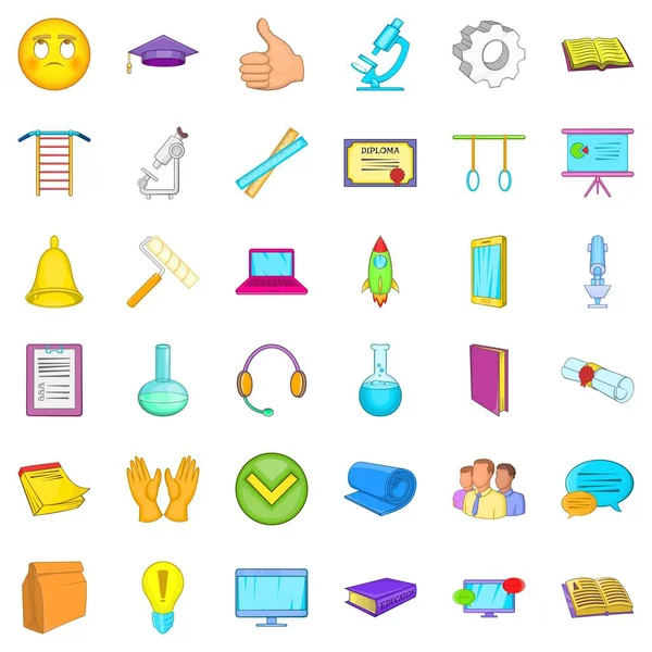 Conjunto de ícones de aprendizagem de computador, estilo cartoon — Vetor de Stock
