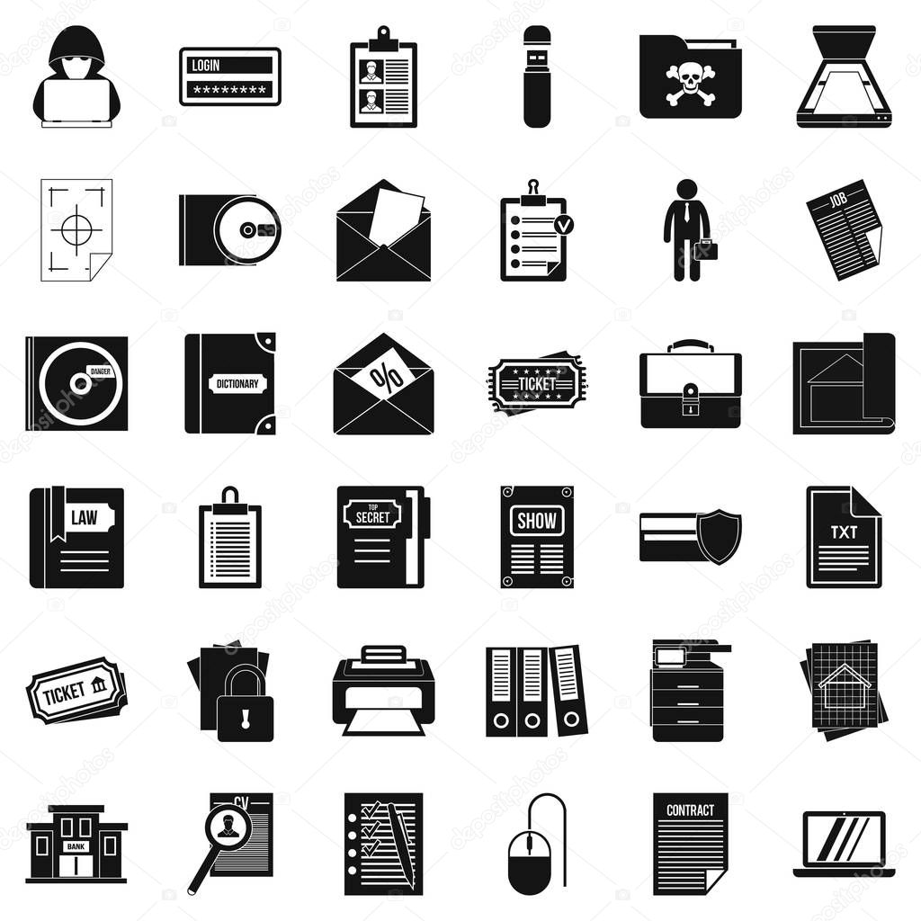 Computer document icons set, simple style