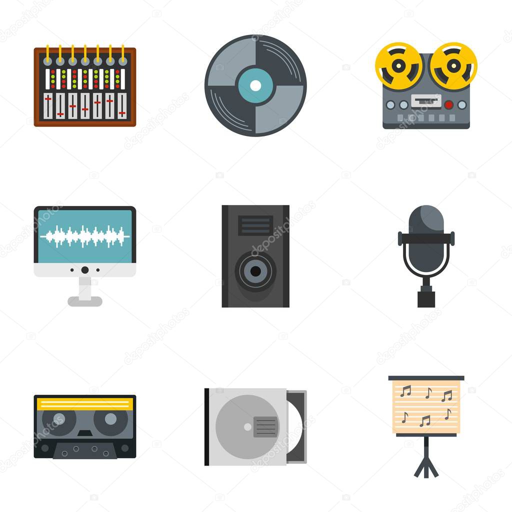 Sound producing icon set, flat style