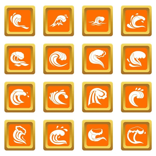 Sea waves icons set orange — Stock Vector