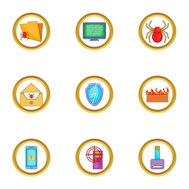 Siber Güvenlik Icons set, karikatür tarzı