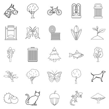 Temiz hava Icons set, anahat stili