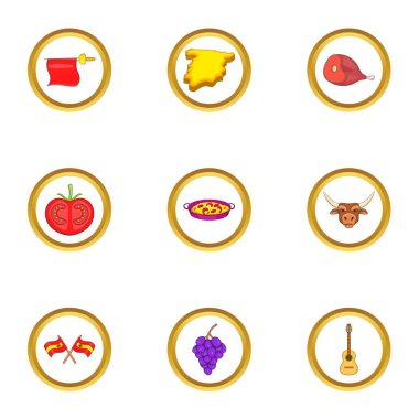 İspanyolca Icons set, karikatür tarzı kültür