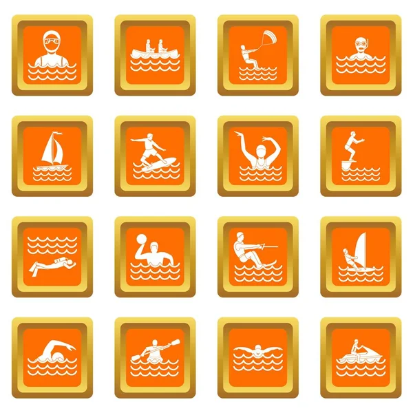 Water sport iconen set oranje — Stockvector