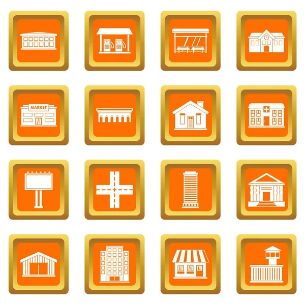 Ícones de itens de infraestrutura da cidade definido laranja —  Vetores de Stock