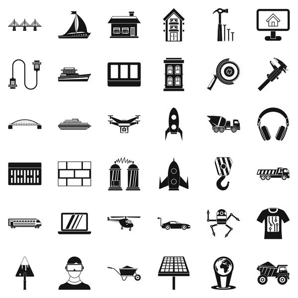 Conjunto de iconos de ingeniería en la industria, estilo simple — Vector de stock
