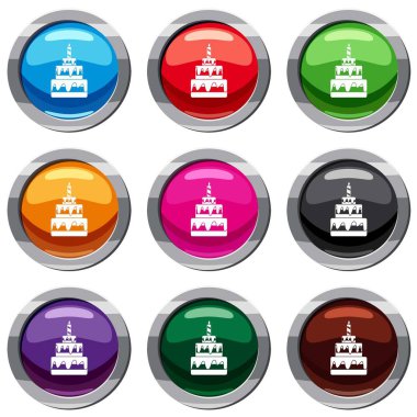 Pasta üzerinde beyaz izole Icon set. 9 simgesi toplama vektör çizim