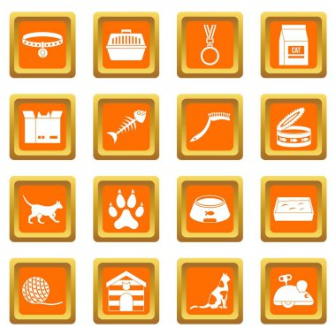 Turuncu kedi bakım araçları Icons set