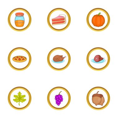 Sonbahar tatil simgeler ayarla, tarzı çizgi film