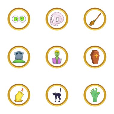 Cadılar Bayramı sembol simge seti, karikatür tarzı