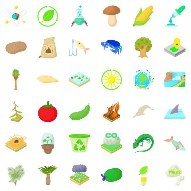 Biyoloji ve ekoloji Icons set, karikatür tarzı