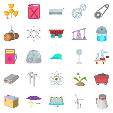 Doğal enerji Icons set, karikatür tarzı