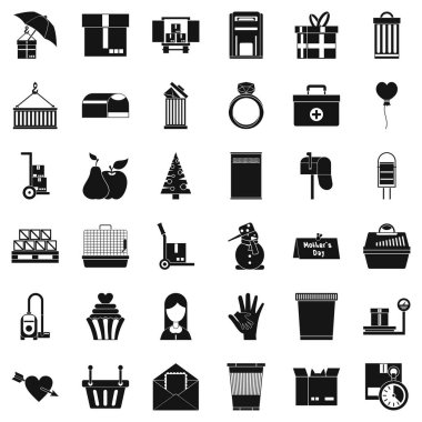 Kamyon Icons set, basit stil kutusunda
