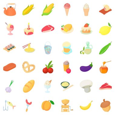 Kahvaltıda Icons set, karikatür tarzı