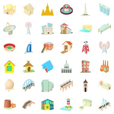 Yüksek bina simgeler ayarla, tarzı çizgi film