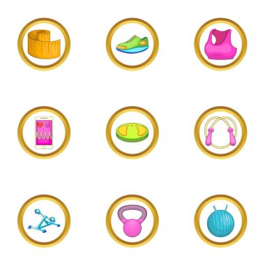 Spor salonu Icons set, karikatür tarzı