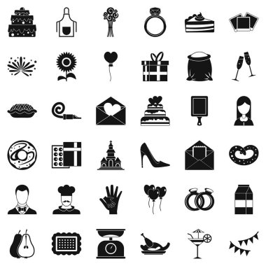 Parti pasta Icons set, basit tarzı